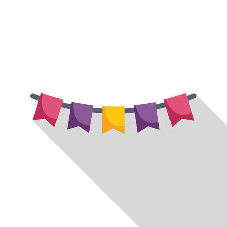 Simple vector illustration of colorful flags hanging on string celebrating special occasionのイラスト素材