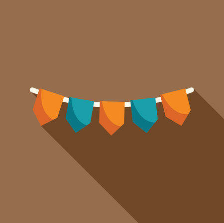 String of triangular flags is hanging on a rope, creating a festive atmosphere for celebrationsのイラスト素材