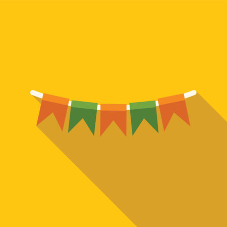 Garland of triangular green and orange flags is hanging on a yellow backgroundのイラスト素材