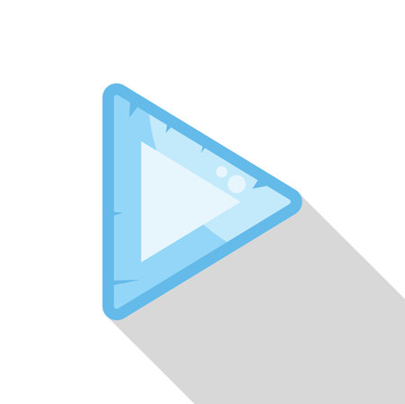 Cartoon style blue ice play button casting long shadow on white backgroundのイラスト素材