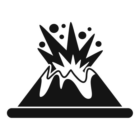Black and white silhouette of an erupting volcano with lava flowing down its sidesのイラスト素材
