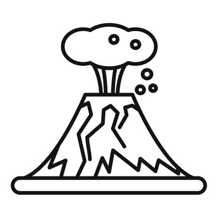 Volcano erupting smoke and magma line icon, nature catastrophe conceptのイラスト素材