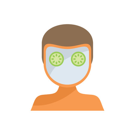 Man is enjoying a facial treatment with a cucumber mask, promoting relaxation and skincareのイラスト素材