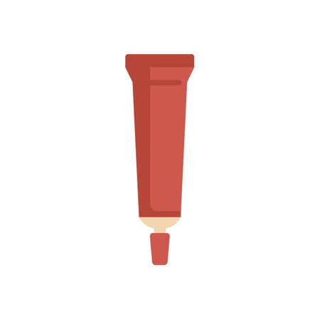 Red toothpaste tube with white cap standing up on white background, flat vector illustrationのイラスト素材