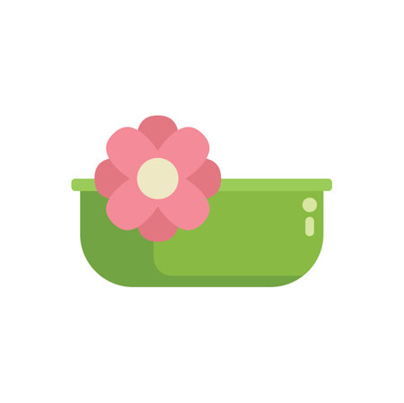 Pink flower resting on edge of green basin representing concept of spa treatmentのイラスト素材