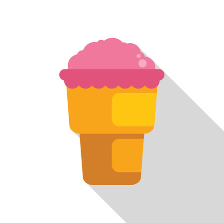 Ice cream dessert served in waffle cup having pink bubbles topping, isolated over white backgroundのイラスト素材