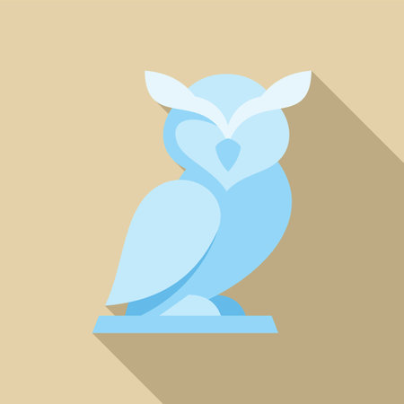 Blue minimalist owl sculpture sitting on a pedestal with a long shadow on a beige backgroundのイラスト素材