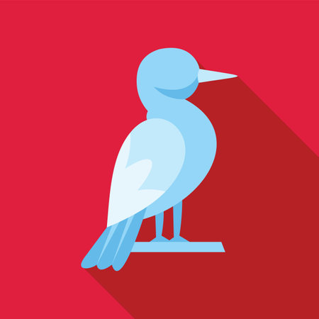 Minimalist vector illustration featuring a white bird with light blue shades standing on a branch, on a red backgroundのイラスト素材