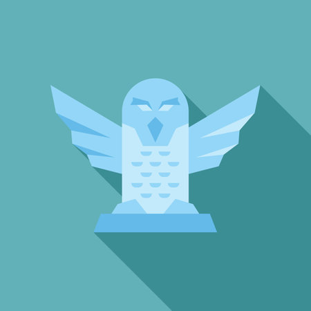Minimalist vector illustration of a blue snowy owl statue spreading its wings, in flat design styleのイラスト素材