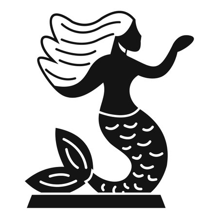 Black and white silhouette of a mermaid statue posing with long flowing hairのイラスト素材