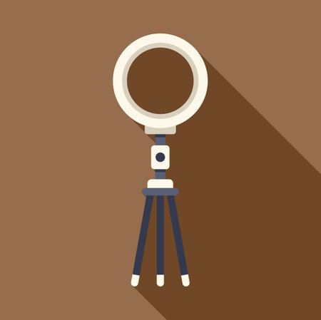 Round led lamp for streaming standing on tripod on brown background, flat design icon with long shadowのイラスト素材