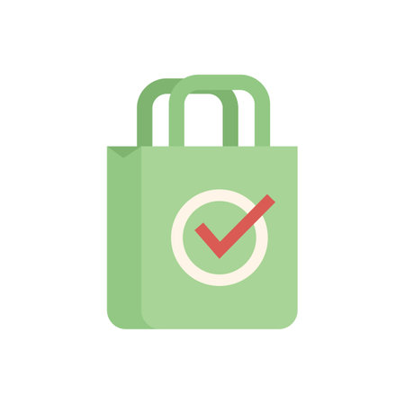 Green shopping bag with red check mark promoting a positive shopping experienceのイラスト素材