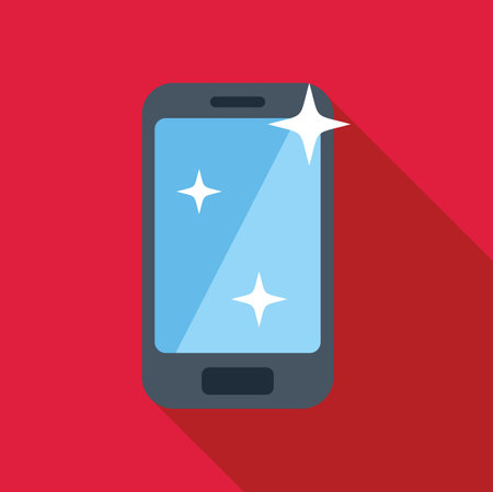Smartphone with a clean display is shining on a red backgroundのイラスト素材
