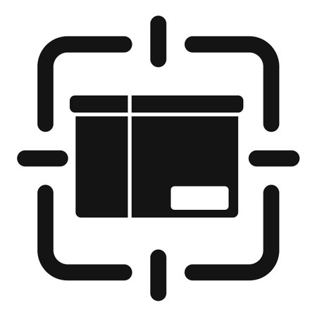 Black isolated vector icon design of a cardboard box inside a focus targetのイラスト素材
