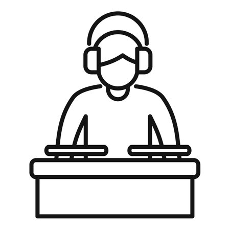 Professional dj playing music with headphones on mixer console iconのイラスト素材