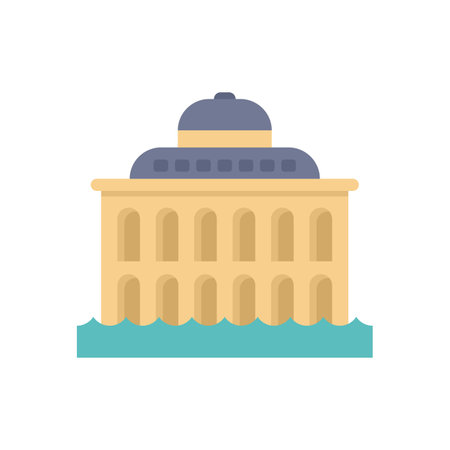 Government building with water rising around it, illustrating the concept of climate changeのイラスト素材