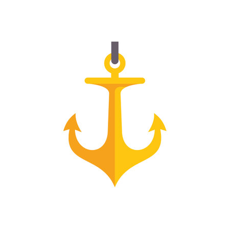 Simple yet powerful image of a golden anchor hanging against a white background, symbolizing strength, resilience, and an unyielding spiritのイラスト素材