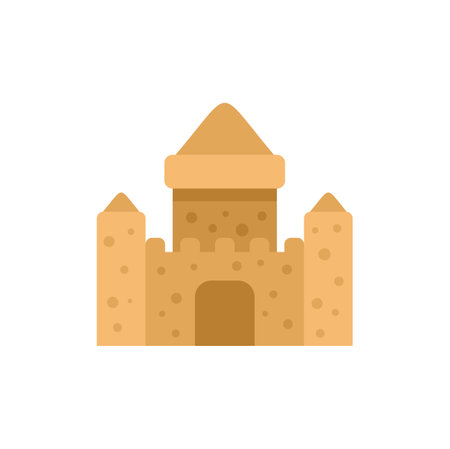 Simple illustration of a sand castle standing on the beach, representing summer vacation and childhood memoriesのイラスト素材