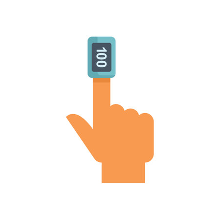 Human hand with finger pulse oximeter measuring blood oxygen saturation, showing perfect health and wellbeingのイラスト素材