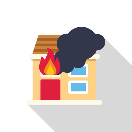 House fire icon with flames coming out of the windows illustrating the concept of home insuranceのイラスト素材