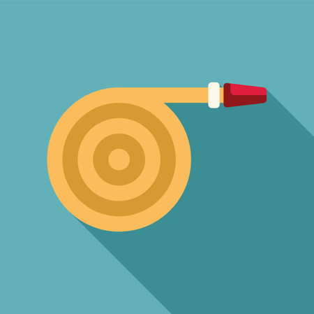 Yellow garden hose lying on blue background, in flat design with long shadowのイラスト素材