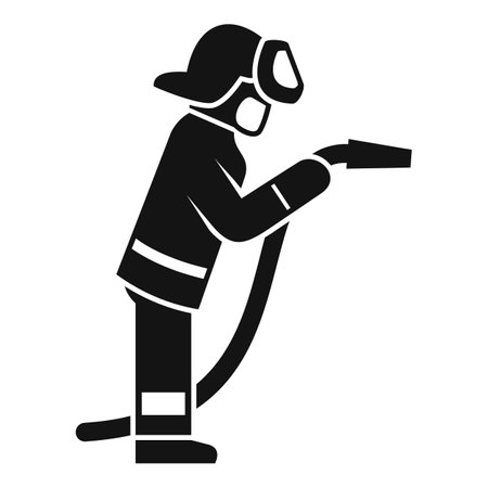 Fireman wearing a protective suit and helmet holding a fire hoseのイラスト素材