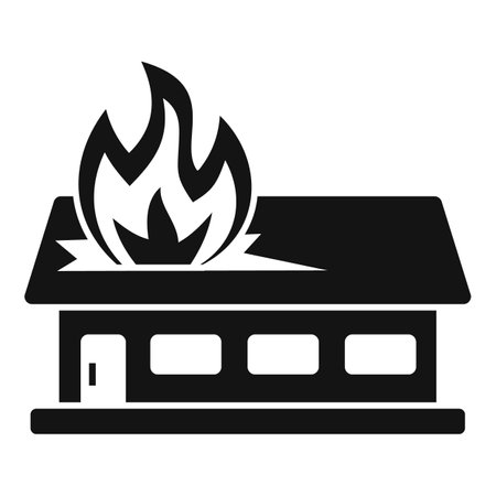 Simple vector icon of a house on fire with flames erupting from roofのイラスト素材