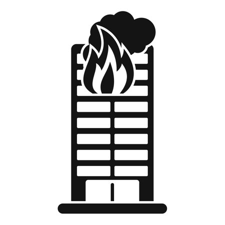 Black silhouette of a burning office building, representing a fire emergency and potential dangerのイラスト素材