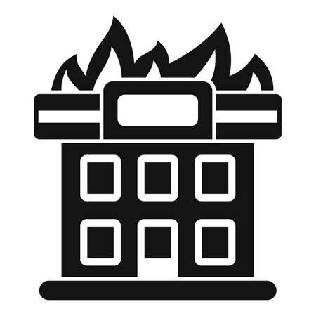 Fire burning office building icon illustration representing a dangerous situationのイラスト素材