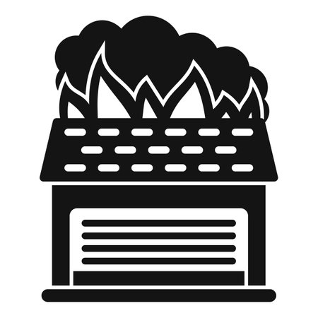 Burning garage building with fire on roof icon glyph vector illustrationのイラスト素材