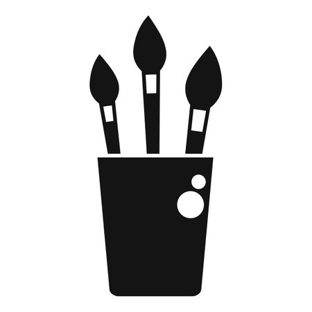 Simple icon of three paintbrushes standing in a jar, symbolizing artistic expression and creative endeavorsのイラスト素材