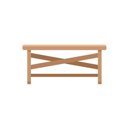 Simple wooden table with crossed boards supporting the top, isolated on white backgroundのイラスト素材