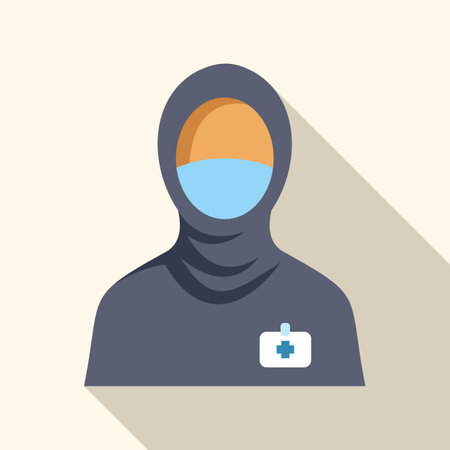 Female healthcare professional wearing a hijab and a medical mask, promoting safety and inclusivity in healthcareのイラスト素材