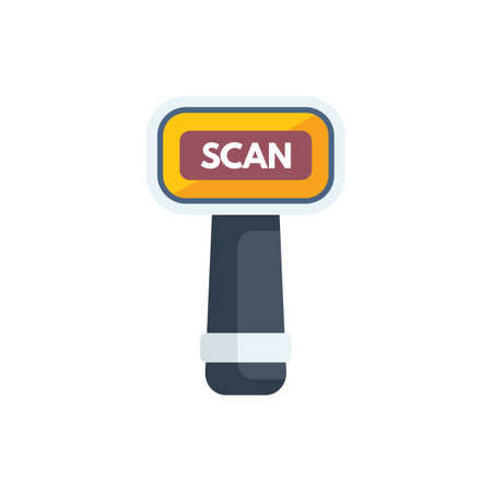 Hand scanner scanning bar code with yellow screen on white backgroundのイラスト素材