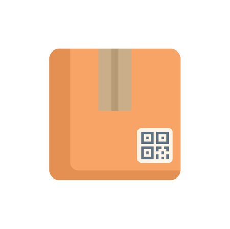 Cardboard box is showing a qr code for tracking, depicting the concept of digital package deliveryのイラスト素材