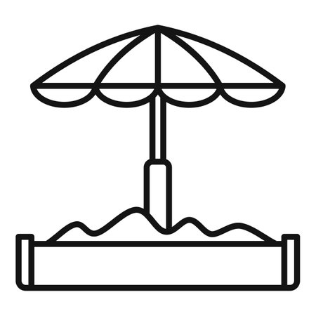 Simple vector icon of a sandbox with an umbrella, perfect for representing childrens play areasのイラスト素材