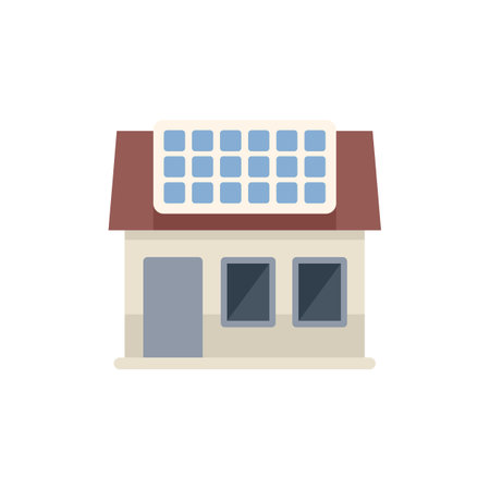 Small house using green energy with solar panels installed on the roof to generate electricityのイラスト素材
