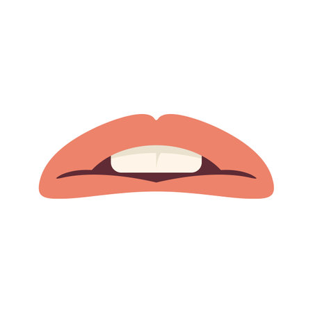 Cartoon illustration of a woman mouth biting her lower lip, isolated on white backgroundのイラスト素材