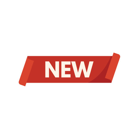 Red ribbon banner with new sign announcing arrival of something newのイラスト素材