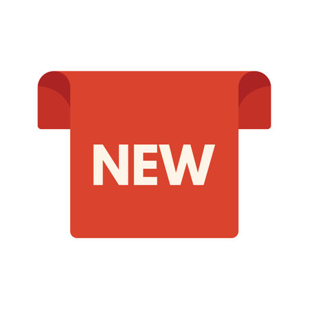 Red folded sticker with curved edges showing new arrival for shop advertisementのイラスト素材
