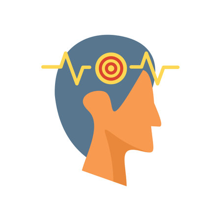 Profile of a male patient experiencing a headache with a pulsing icon, potentially indicating a migraineのイラスト素材