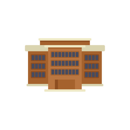 Illustration featuring a large brick building with many windows, useful icon for topics like architecture, city life, or businessのイラスト素材