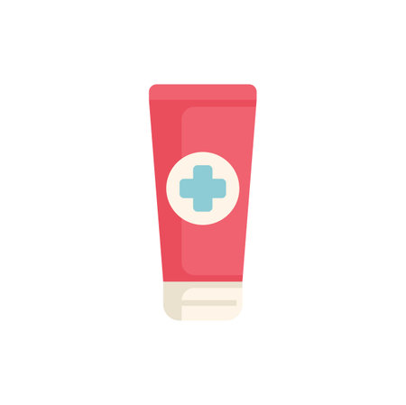 Red tube with a blue cross, suggesting medical ointment for healing and soothingのイラスト素材