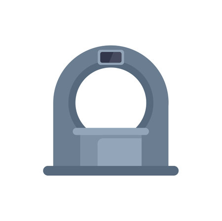 Modern mri scanner running a diagnosis, depicted in a flat, minimalist styleのイラスト素材