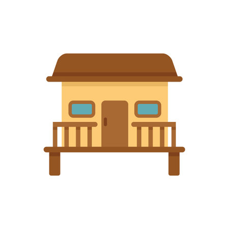 This vector illustration shows a bungalow with a porch, highlighting its unique architecture and tropical designのイラスト素材