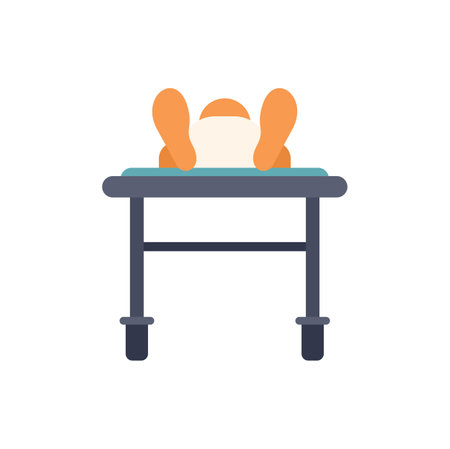 This vector illustration features a baby lying on a changing table, waiting for a diaper changeのイラスト素材