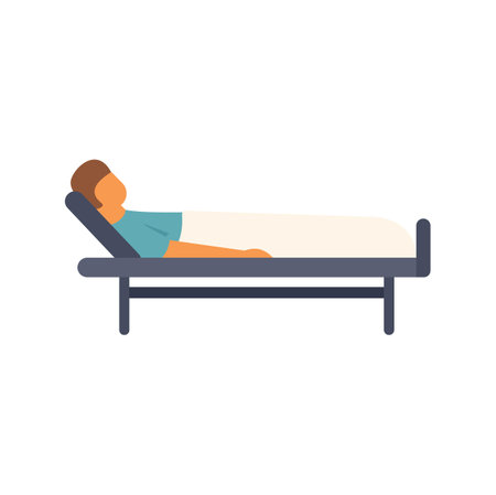 Male patient is lying in a hospital bed, resting after a medical procedureのイラスト素材