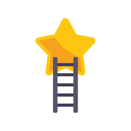 Ladder leading to a big bright star representing success, achievement and ambitionのイラスト素材
