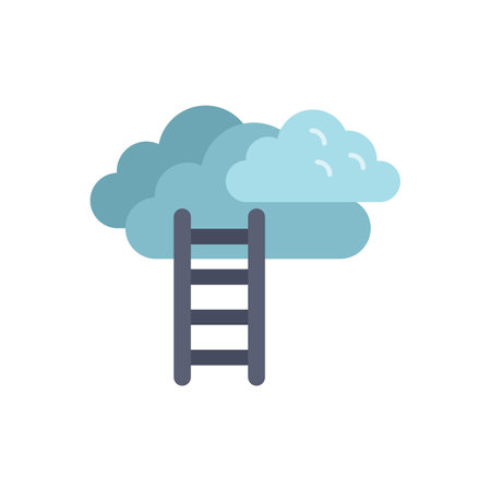 Conceptual illustration of a ladder reaching up into the clouds, representing the path to success in cloud computingのイラスト素材
