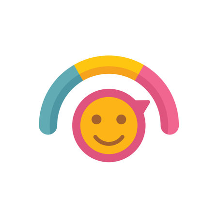 Speedometer chart measuring customer satisfaction with a smiling face indicating positive feedbackのイラスト素材